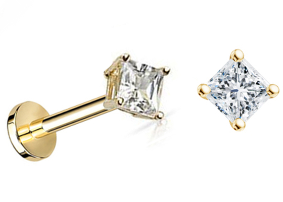 ODM da princesa Cut Diamond Stud Earrings Dia 3×3mm do ouro 14K para o aniversário
