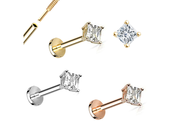 ODM da princesa Cut Diamond Stud Earrings Dia 3×3mm do ouro 14K para o aniversário