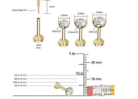 Os brincos perfurando da joia do corpo estéril do ouro parafusam o diâmetro 3×3mm do estilo