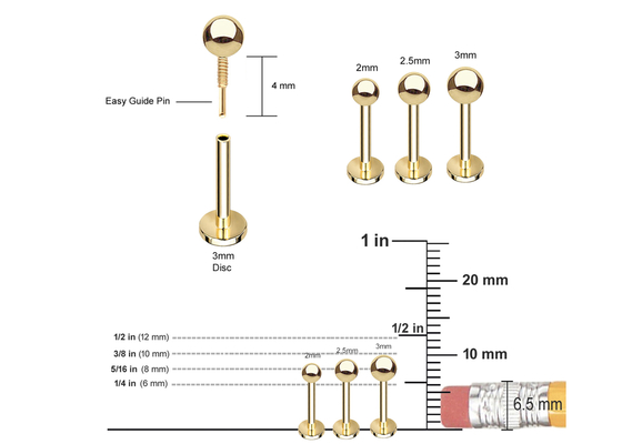 Brincos da cartilagem do ouro do OEM 14k, comprimento perfurando do brinco 5mm 8mm 10mm do corpo