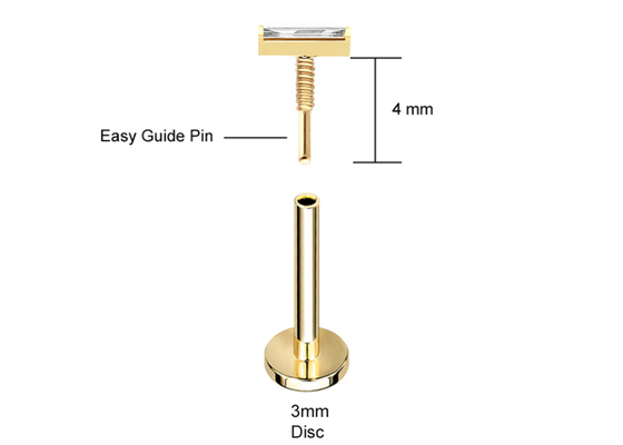 ODM perfurando do OEM do brinco da joia do corpo do ouro 14K com diamante do retângulo