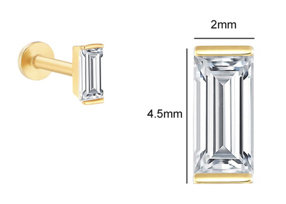 ODM perfurando do OEM do brinco da joia do corpo do ouro 14K com diamante do retângulo