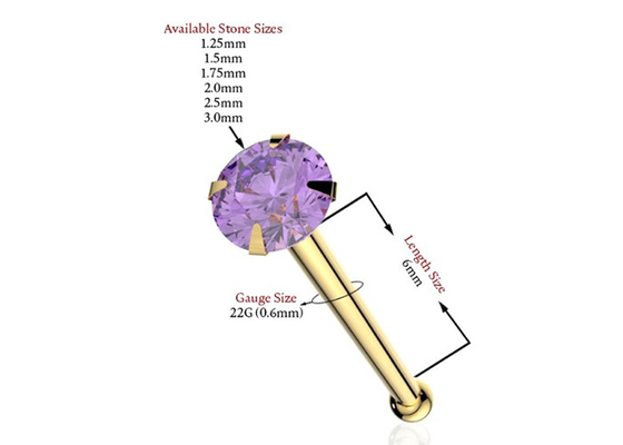 nariz do ouro 18K de 1.25-3.0mm que perfura o ODM do OEM com pedra natural