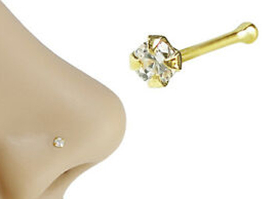 nariz do ouro 18K de 1.25-3.0mm que perfura o ODM do OEM com pedra natural