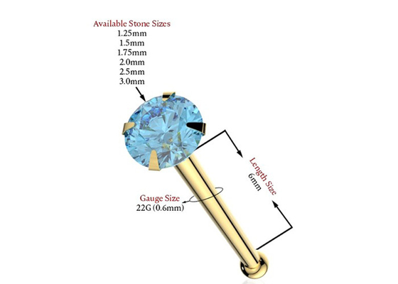 nariz do ouro 18K de 1.25-3.0mm que perfura o ODM do OEM com pedra natural