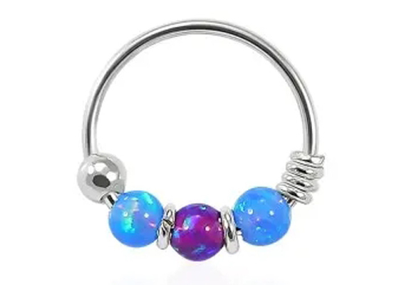 A aro do diâmetro 8mm cheira perfurando, nariz Ring With do ouro branco 3 partes do ODM de Opal Stones