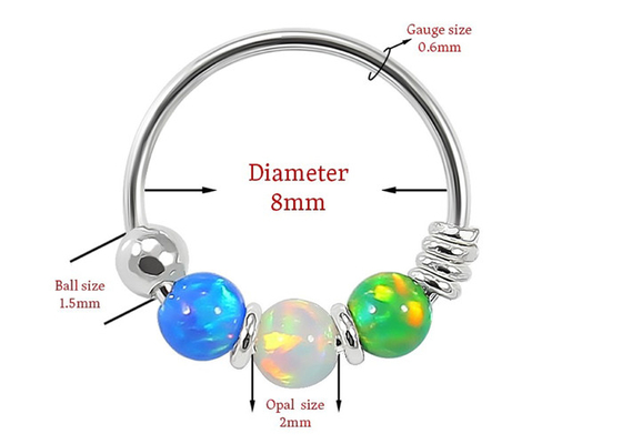 A aro do diâmetro 8mm cheira perfurando, nariz Ring With do ouro branco 3 partes do ODM de Opal Stones
