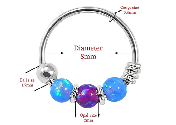 A aro do diâmetro 8mm cheira perfurando, nariz Ring With do ouro branco 3 partes do ODM de Opal Stones