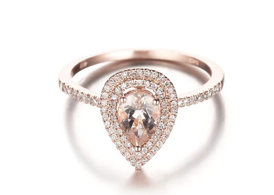 A pera cortou o ODM dobro do peso 0.79ct do anel de noivado 6×9MM do Morganite do halo