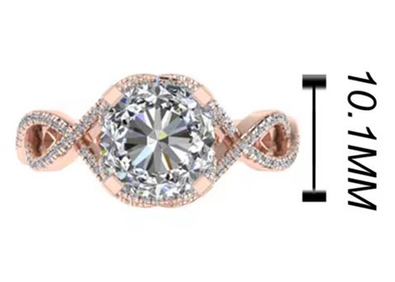 Corte redondo brilhante do ODM 18K Rose Gold Ring 9mm para o presente de casamento
