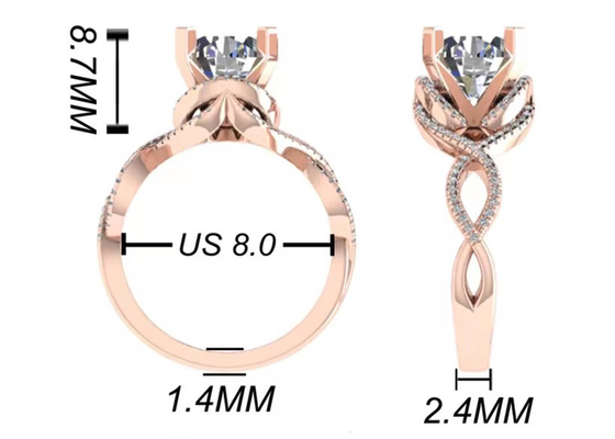 Corte redondo brilhante do ODM 18K Rose Gold Ring 9mm para o presente de casamento