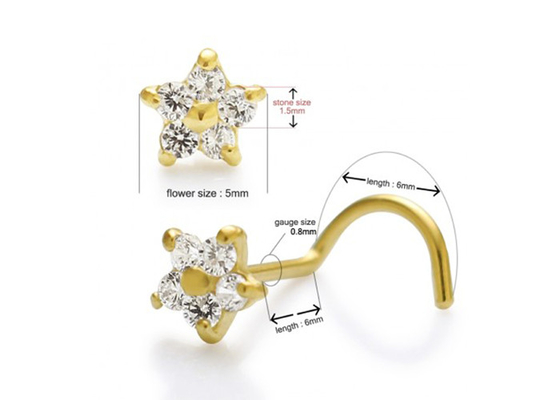 A flor dá forma 18k ao ouro Diamond Nose Stud With 1.5mm 0.07ct diamantes genuínos de 4 partes