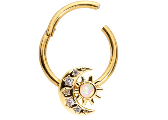A lua perfurando Sun do nariz contínuo do ouro 18K dá forma com o ODM natural dos diamantes de 0.06ct SI2