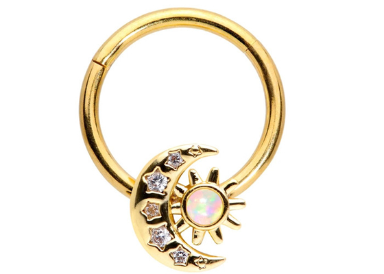 A lua perfurando Sun do nariz contínuo do ouro 18K dá forma com o ODM natural dos diamantes de 0.06ct SI2