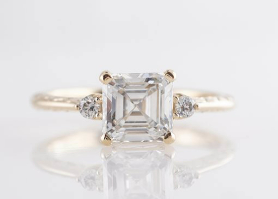 estilo clássico do anel de noivado 1.29ct de 14K Rose Gold Asscher Cut Diamond