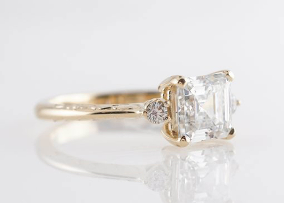 estilo clássico do anel de noivado 1.29ct de 14K Rose Gold Asscher Cut Diamond