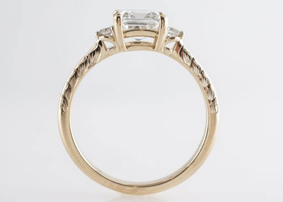 estilo clássico do anel de noivado 1.29ct de 14K Rose Gold Asscher Cut Diamond