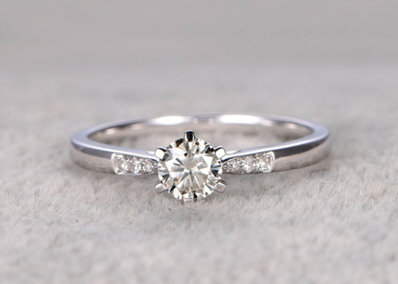 ODM real do material do ouro branco do anel de 5mm Moissanite Diamond Jewellery para o desgaste diário