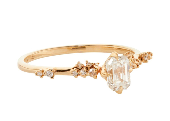 Forma Emerald Cut Diamond Ring, pedra de Ring With 6×8mm do acoplamento do grupo da garra