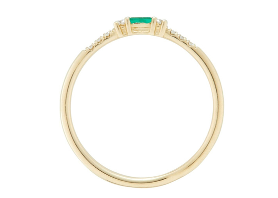 o Baguette de 4×6mm cortou Emerald Ring, 14k ouro amarelo Emerald Ring Fashion Style