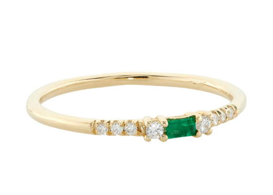 o Baguette de 4×6mm cortou Emerald Ring, 14k ouro amarelo Emerald Ring Fashion Style