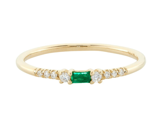 o Baguette de 4×6mm cortou Emerald Ring, 14k ouro amarelo Emerald Ring Fashion Style
