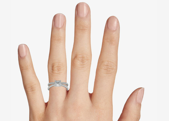 acoplamento da promessa de 0.1ct RD3.0MM e peso de Ring Set 3.21g do casamento