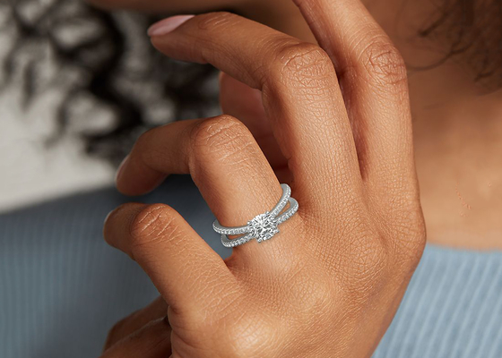acoplamento da promessa de 0.1ct RD3.0MM e peso de Ring Set 3.21g do casamento