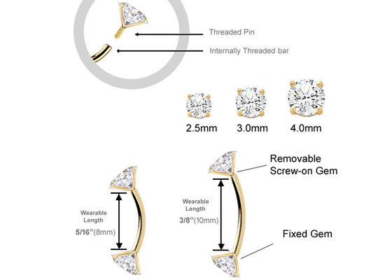 dimensão do anel 10mm 8mm de 16g Diamond Gold Body Piercing Jewelry para o umbigo