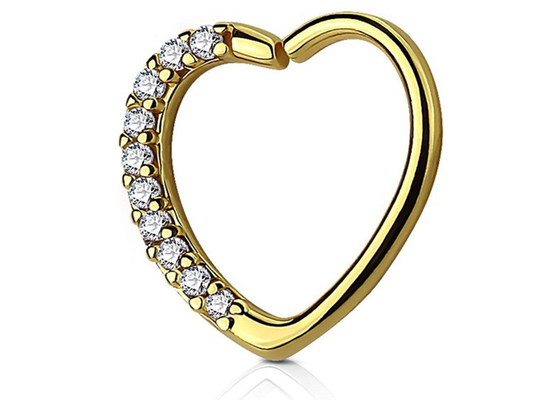 Brinco clássico da aro da cartilagem do ouro 14k, forma 16G Diamond Cartilage Earring do coração