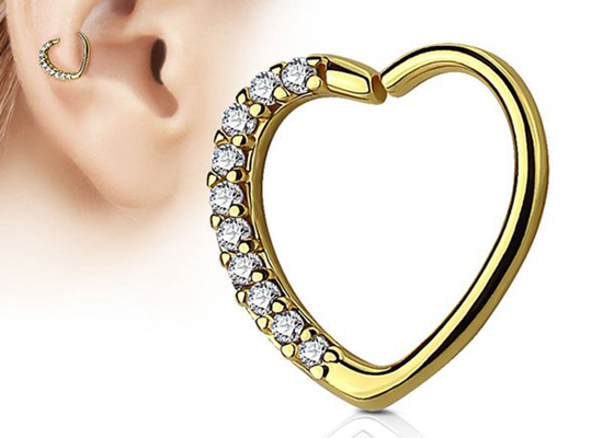 Brinco clássico da aro da cartilagem do ouro 14k, forma 16G Diamond Cartilage Earring do coração