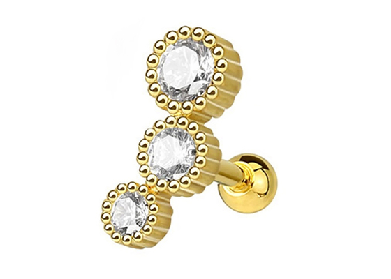 Brincos perfurando da joia do corpo estéril do ouro para o ODM do diâmetro 3×3mm do Tragus da cartilagem