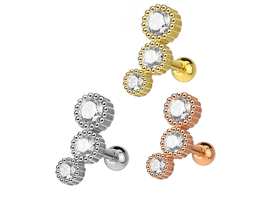 Brincos perfurando da joia do corpo estéril do ouro para o ODM do diâmetro 3×3mm do Tragus da cartilagem