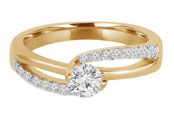 Dente que ajusta o corte redondo Diamond Ring, 0.46ct 5mm Diamond Solid Gold Ring