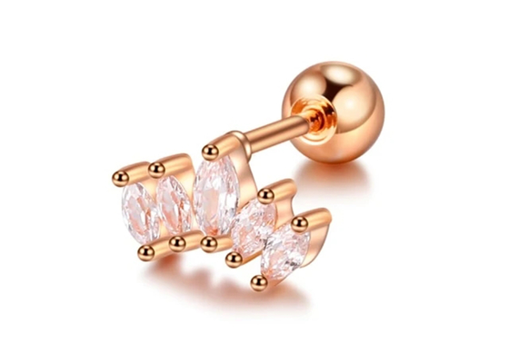 comprimento perfurando dos brincos 6mm da joia do corpo do ouro da forma da coroa 16g com diamante de Mq