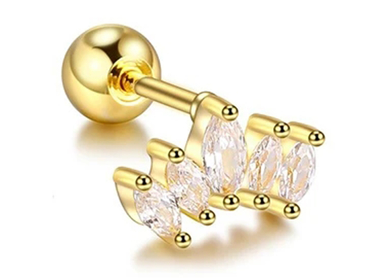 comprimento perfurando dos brincos 6mm da joia do corpo do ouro da forma da coroa 16g com diamante de Mq