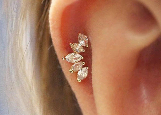 comprimento perfurando dos brincos 6mm da joia do corpo do ouro da forma da coroa 16g com diamante de Mq
