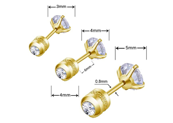 Brincos traseiros lisos do parafuso prisioneiro do ouro 14k Hypoallergenic com o diamante redondo 4mm minúsculo de 2mm