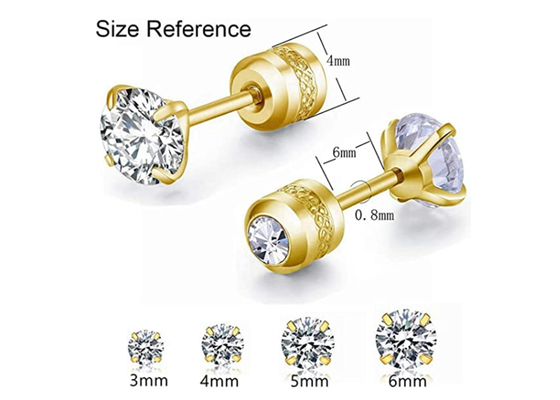 Brincos traseiros lisos do parafuso prisioneiro do ouro 14k Hypoallergenic com o diamante redondo 4mm minúsculo de 2mm