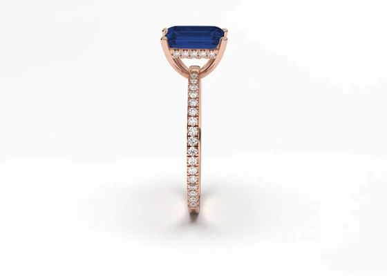 Tamanho azul de Sapphire Real Diamond Jewellery Ring Emerald Cut 8×6mm