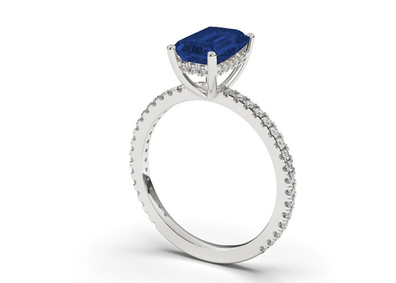 Tamanho azul de Sapphire Real Diamond Jewellery Ring Emerald Cut 8×6mm