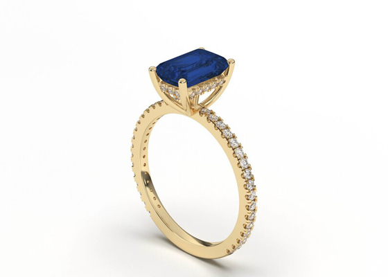 Tamanho azul de Sapphire Real Diamond Jewellery Ring Emerald Cut 8×6mm