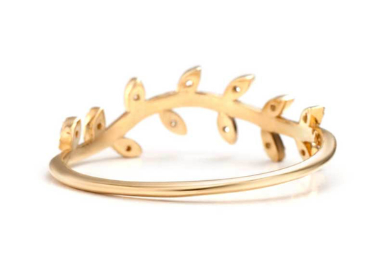14K o ouro amarelo Olive Branch Diamond Ring Round cortou o tamanho de 1.2mm
