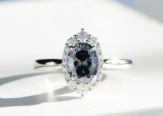 3 tamanho crescido da cor 8×10MM de Moissanite Ring Dark Grey do quilate laboratório oval