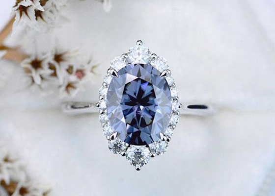 3 tamanho crescido da cor 8×10MM de Moissanite Ring Dark Grey do quilate laboratório oval