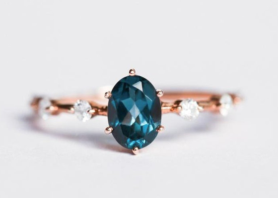 1.56ct Londres Topaz Ring azul, OEM oval de Diamond Ring Round Cut da forma