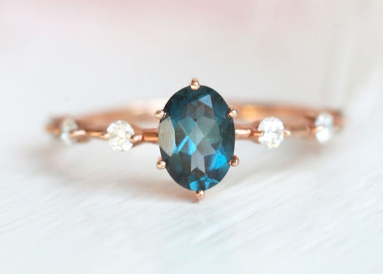 1.56ct Londres Topaz Ring azul, OEM oval de Diamond Ring Round Cut da forma