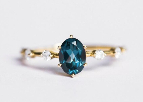 1.56ct Londres Topaz Ring azul, OEM oval de Diamond Ring Round Cut da forma