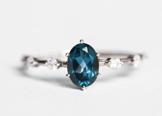 1.56ct Londres Topaz Ring azul, OEM oval de Diamond Ring Round Cut da forma