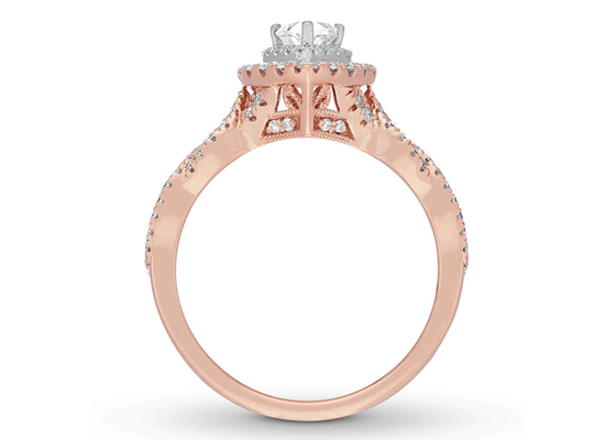 corte da pera de Ring Set 7.0mm de 7ct 8ct 18K Rose Gold Ring, de acoplamento e de casamento